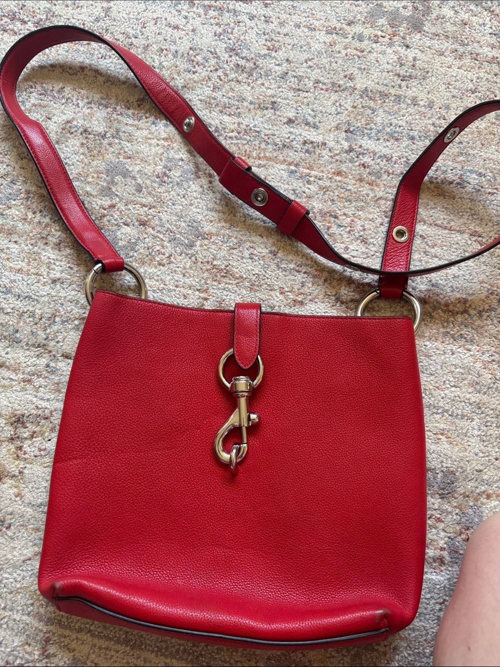 Red Genuine Leather Crossbody Bag with Silver Hardware